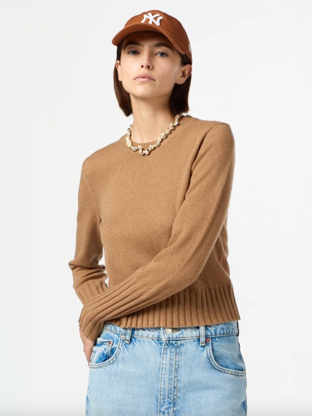NWT Guest In Residence Shrunken Cashmere Crew (Almond Tan) - Medium